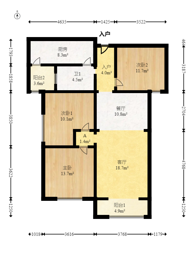 北辰三角洲E6区  3室2厅1卫   149.80万室内图1