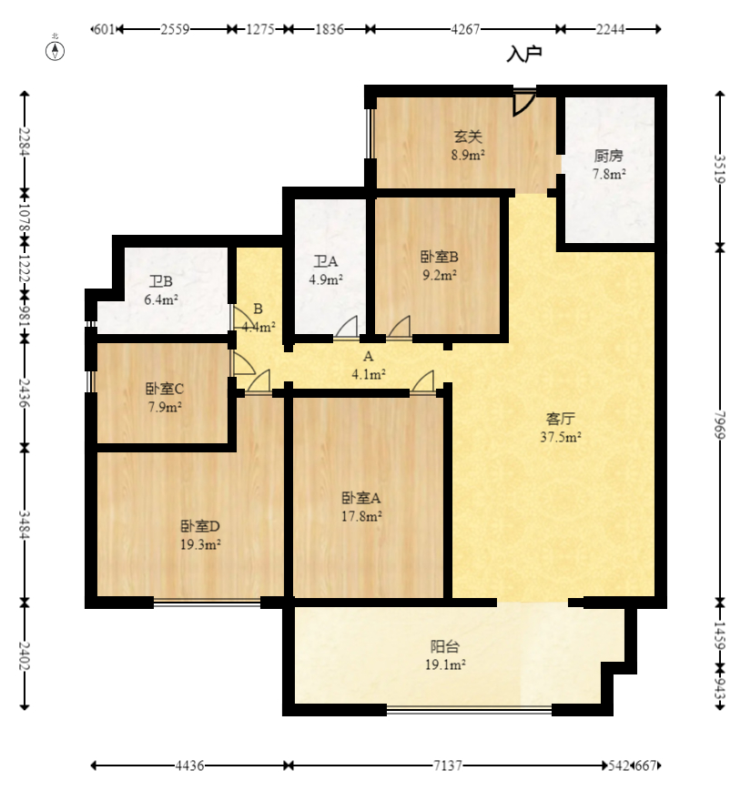 维一星城原山苑  4室2厅2卫   128.00万室内图1