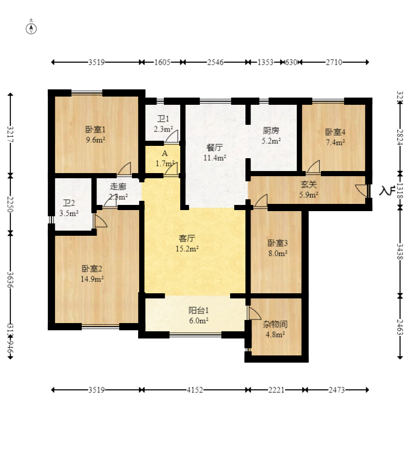 园康星都荟  4室2厅2卫   110.00万室内图1