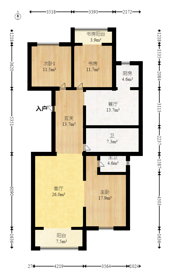 北湾景园  4室2厅2卫   88.80万室内图1