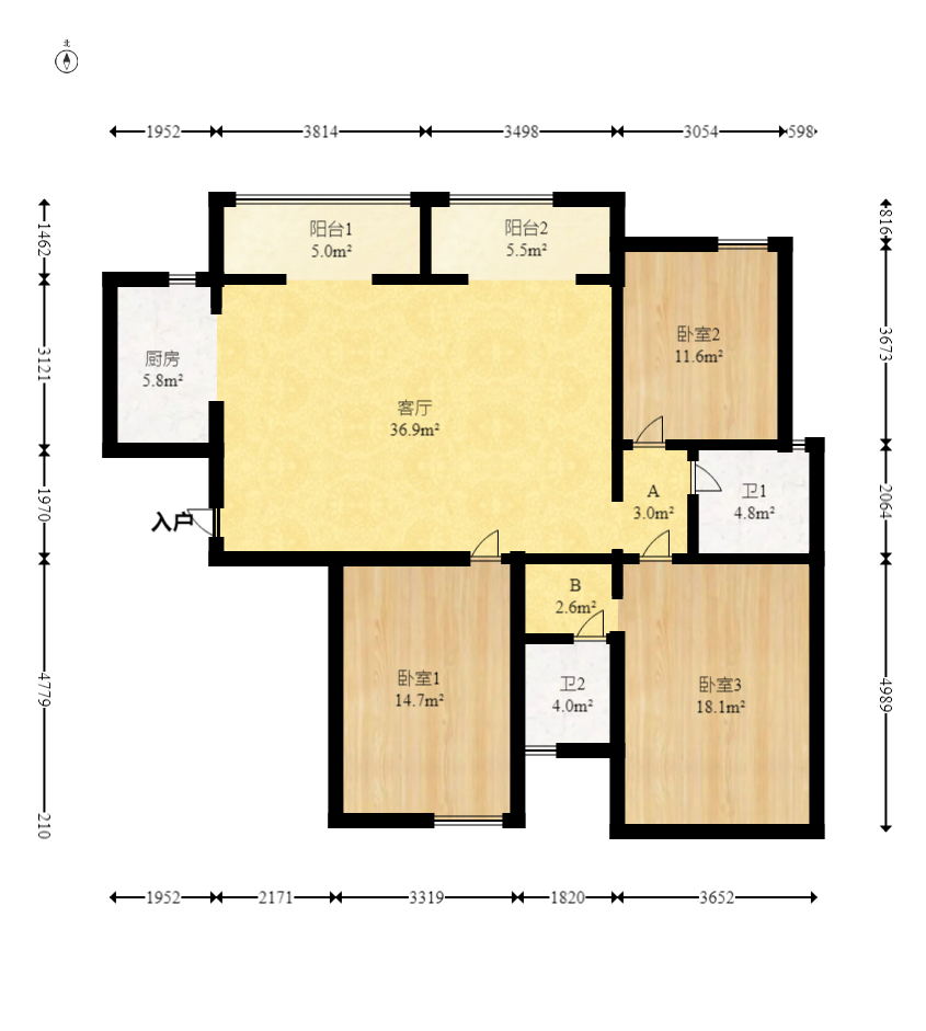 建发中央悦府  3室2厅1卫   160.00万室内图1