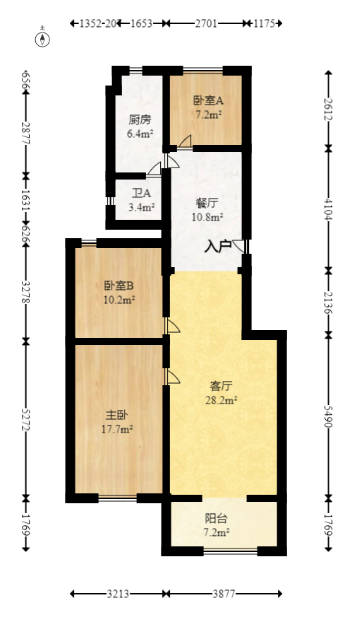 金色山庄  3室2厅1卫   110.00万室内图1