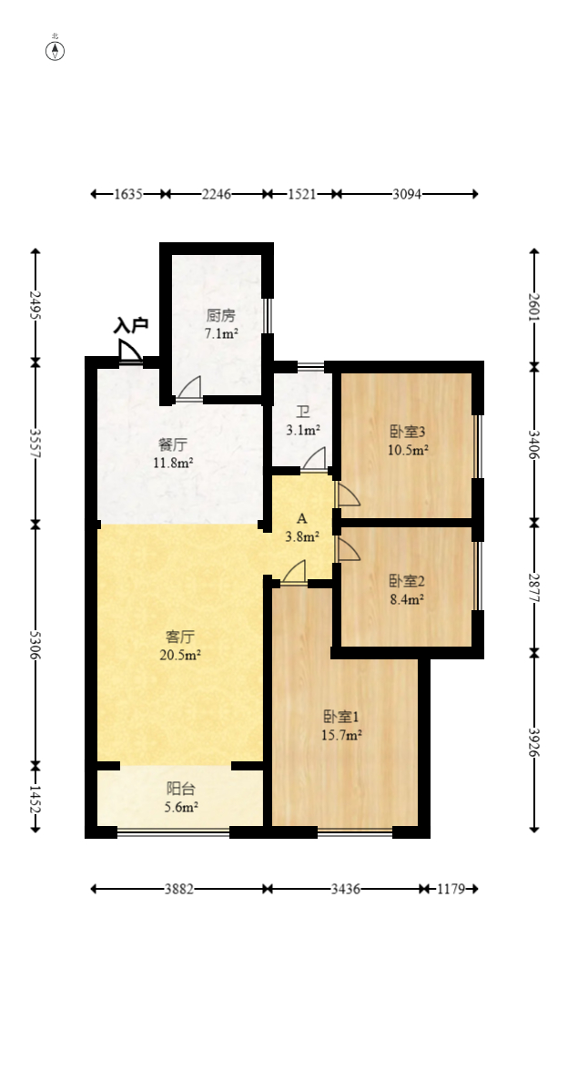 荣盛花语书苑 3室2厅1卫 76.8万 荣盛花语书苑 3室2厅1卫 76.8万户型图