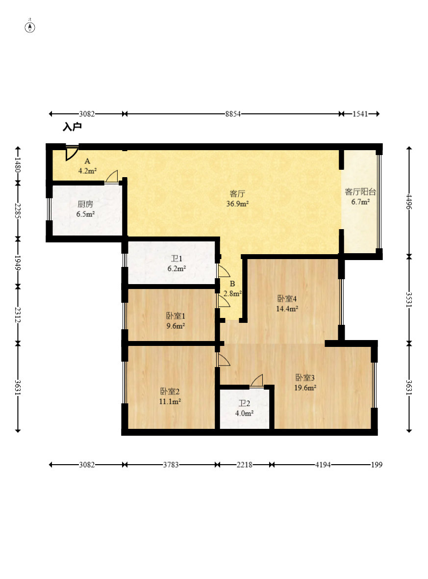 轻盐阳光CEO(轻盐雅苑)(轻奢时代)  4室2厅2卫   128.00万室内图1