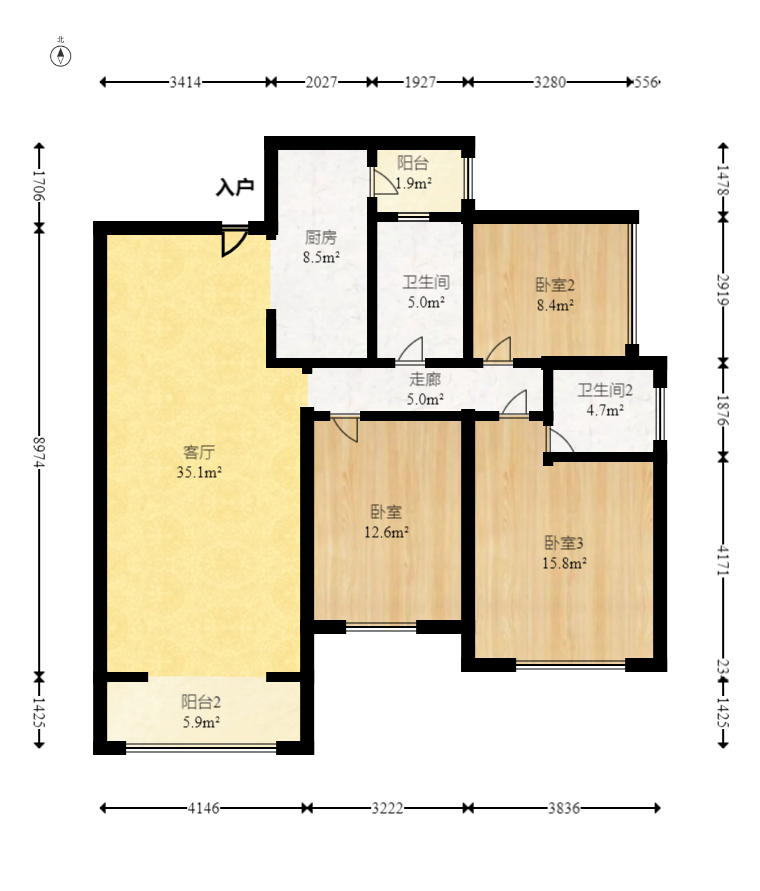 佳美紫郡 3室2厅2卫 62.8万 佳美紫郡 3室2厅2卫 62.8万户型图