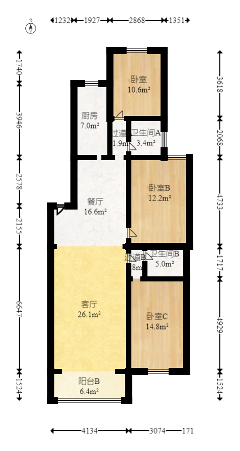 南建公寓  3室2厅2卫   84.80万室内图1