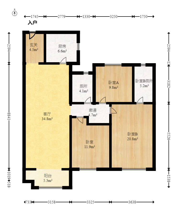 中海阅麓山二期  3室2厅2卫   187.00万室内图1