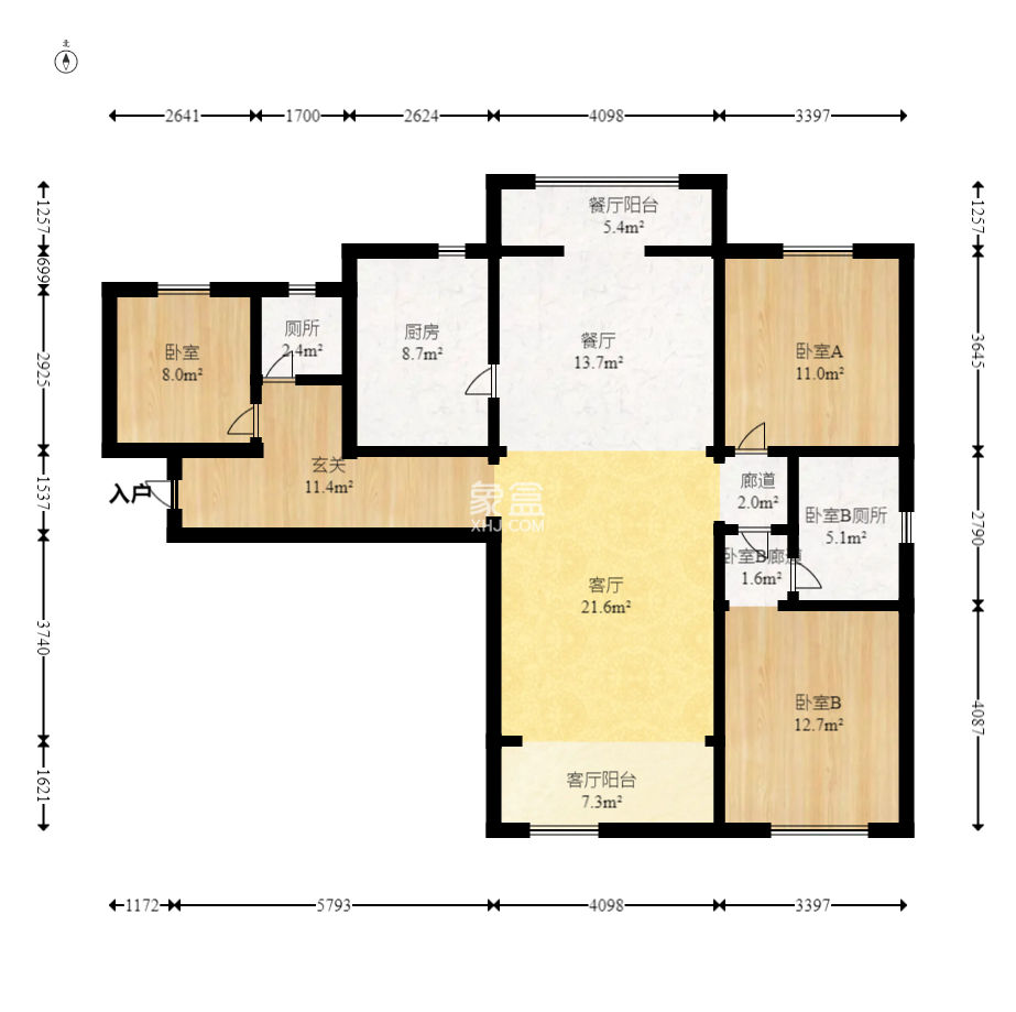 阳光100一期、四五期  1室2厅2卫    123.0万