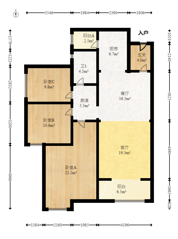 华润橡树湾  3室2厅1卫   94.80万室内图1