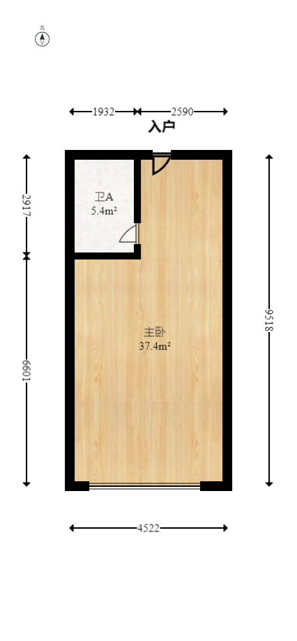 世茂铂曼  1室1厅1卫   55.00万室内图1