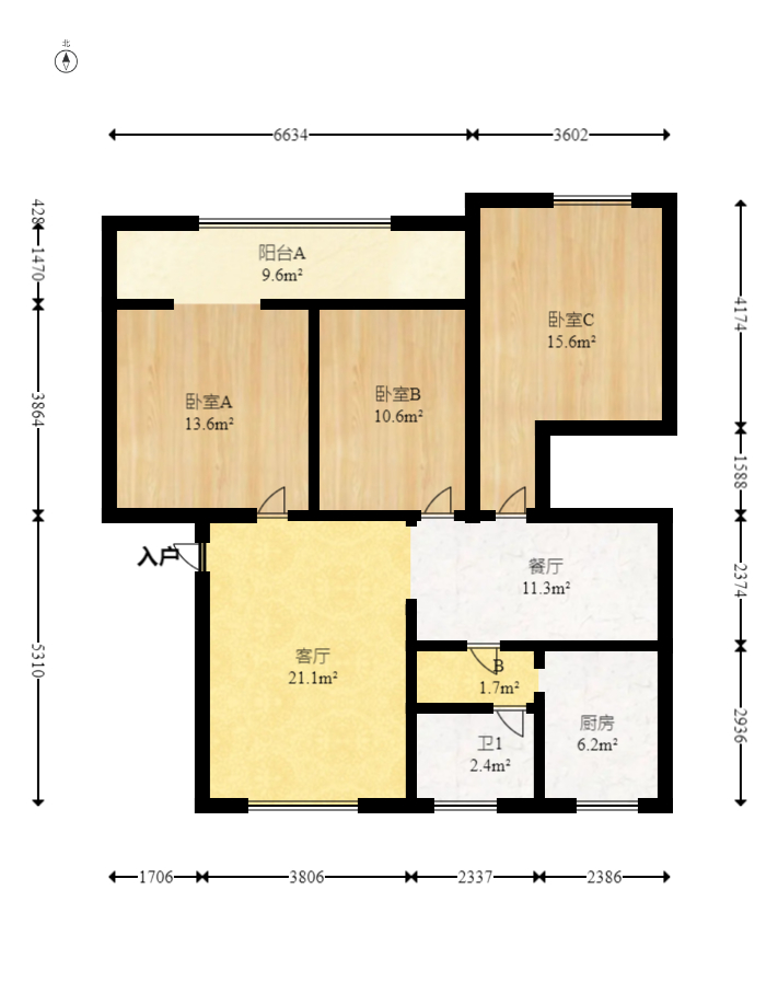 龙吉湾小区（龙瑞尚苑）  3室2厅1卫   71.80万室内图1