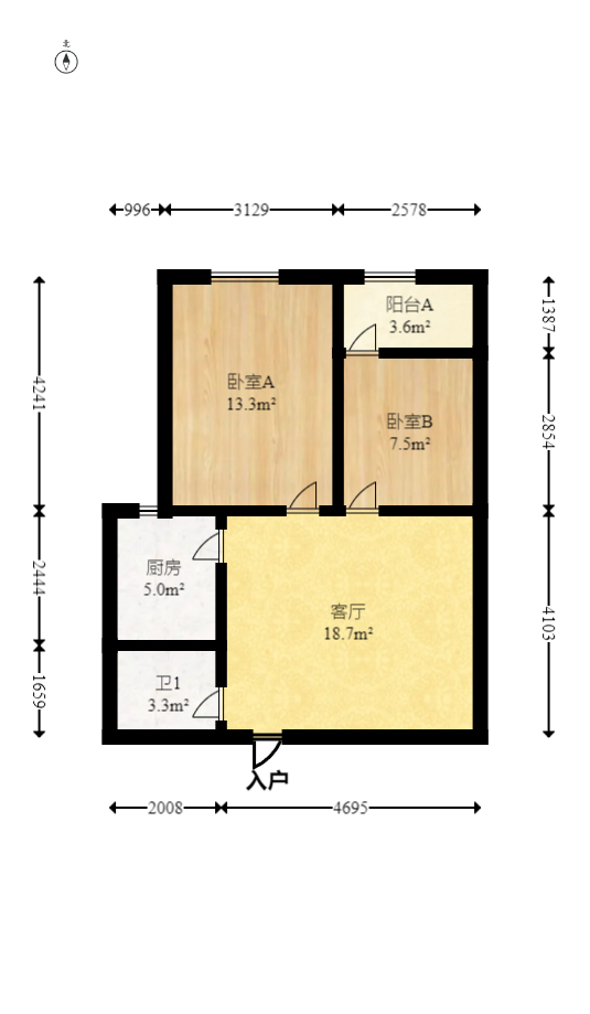 建鸿达华都（华都小户型及大华写字楼）  2室1厅1卫   80.00万室内图1