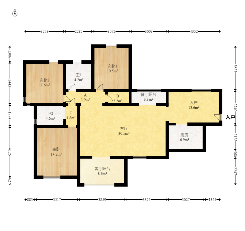 华润凤凰城一期 3室2厅1卫 95.0万 华润凤凰城一期 3室2厅1卫 95.0万户型图