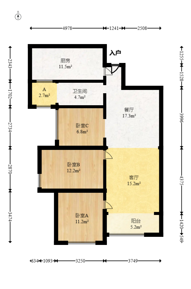 中信凯旋蓝岸（中信新城三期）  3室2厅1卫   79.00万室内图1