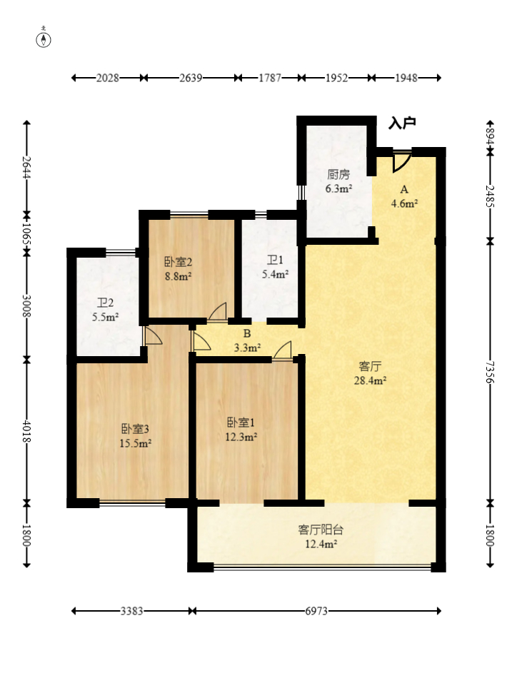 龙湖春江天曜一期 3室2厅2卫 170.00万 龙湖春江天曜一期 3室2厅2卫 170.00万户型图
