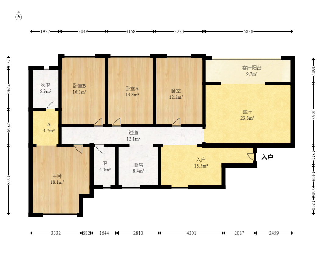 蝴蝶谷 1室2厅1卫 108.8万 蝴蝶谷 1室2厅1卫 108.8万户型图