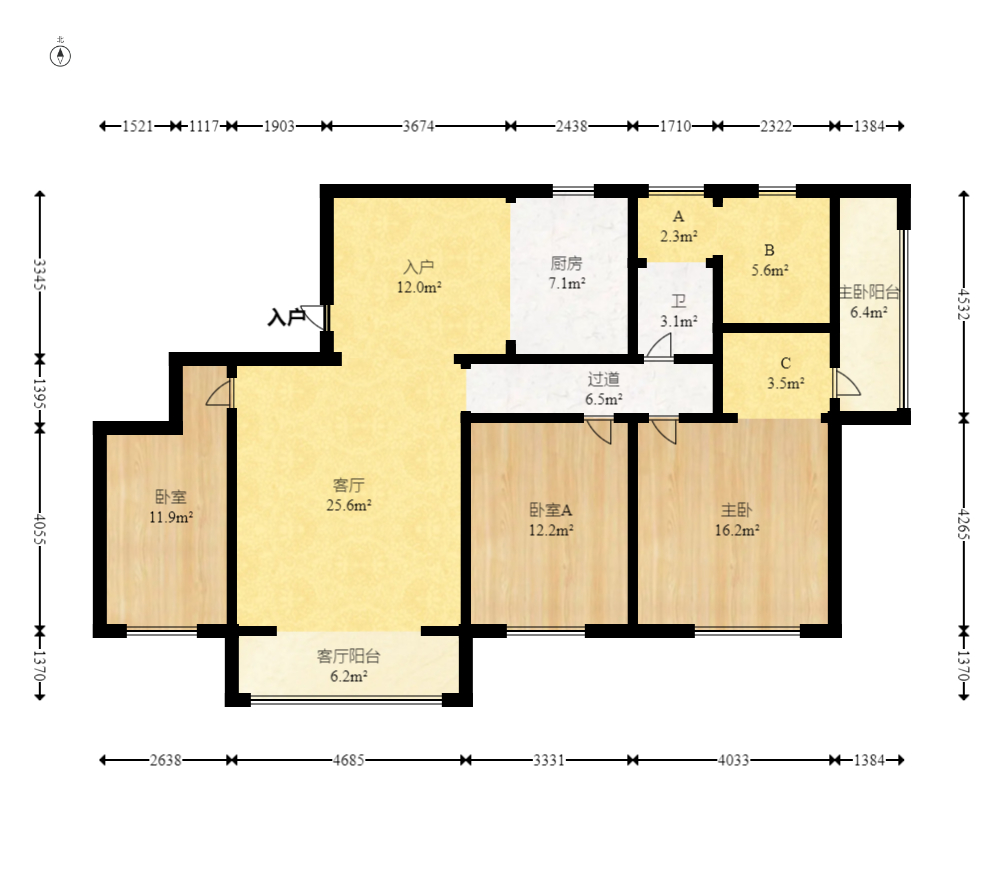 财富港湾(绿领大厦) 3室2厅2卫 68.0万 财富港湾(绿领大厦) 3室2厅2卫 68.0万户型图