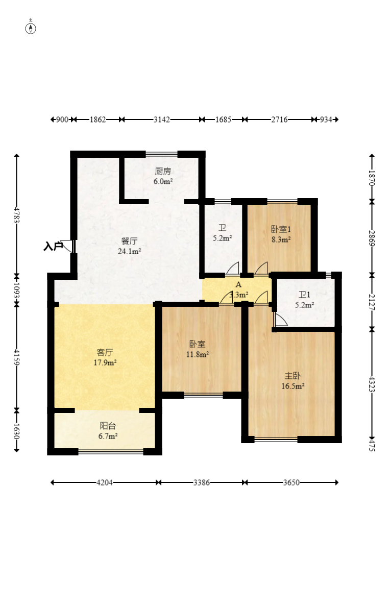 丰源国际 3室2厅2卫 95.0万 丰源国际 3室2厅2卫 95.0万户型图