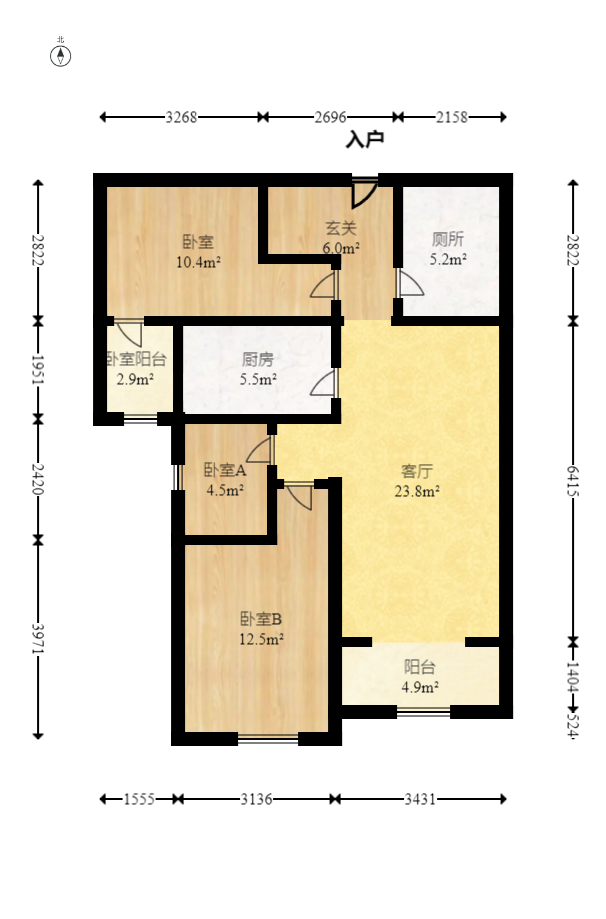 阳光100一期、四五期 2室2厅1卫 92.0万 阳光100一期、四五期 2室2厅1卫 92.0万户型图