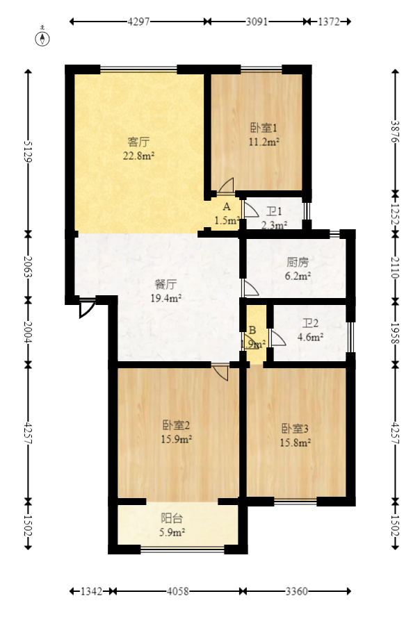 德政园  3室2厅1卫   82.00万室内图1