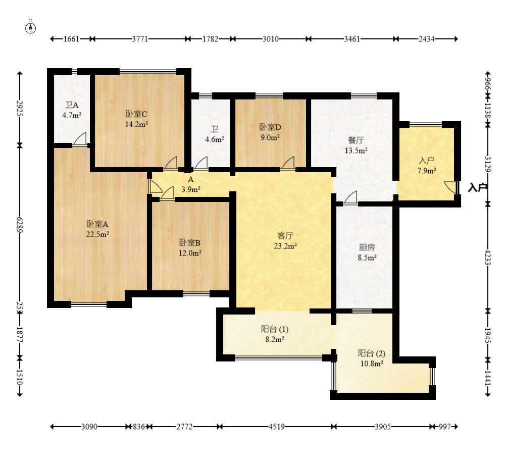 达美D6区  4室2厅2卫    108.0万室内图1