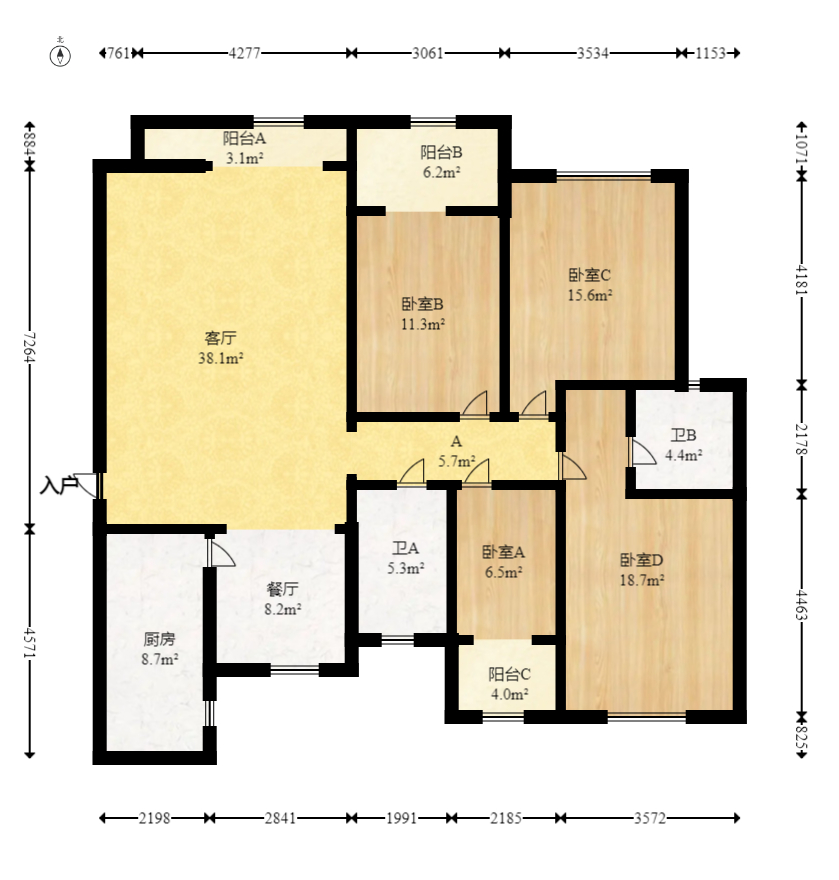 锦绣华天  4室2厅2卫   128.00万室内图1