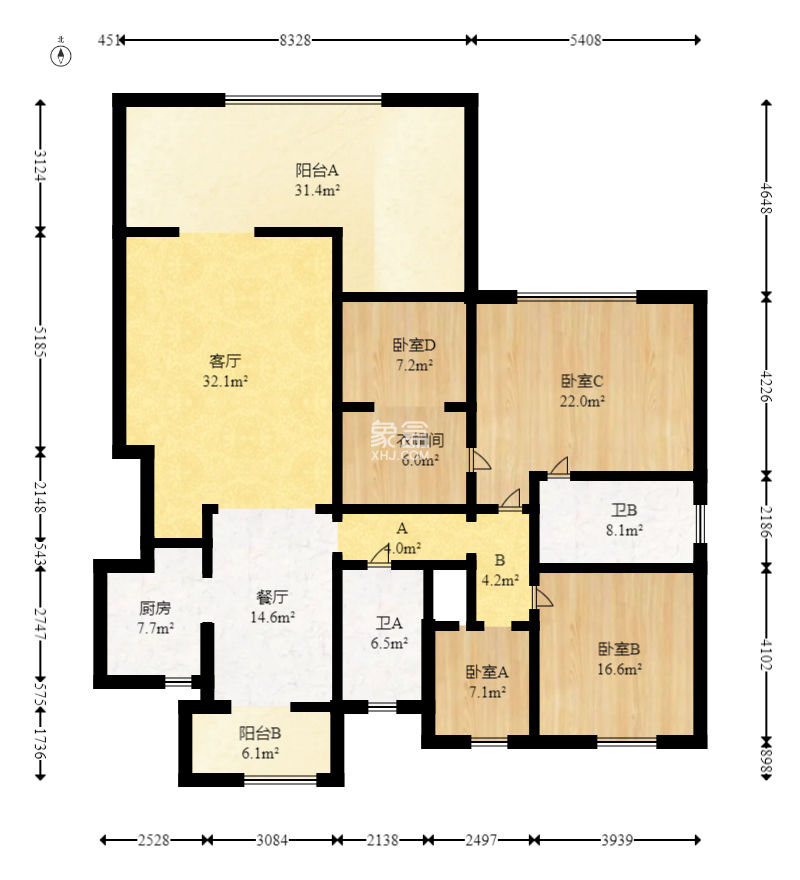 华盛新外滩  4室2厅2卫   221.00万