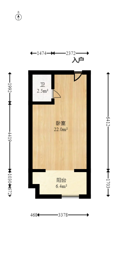 富兴旺角  1室1厅1卫   32.00万室内图1