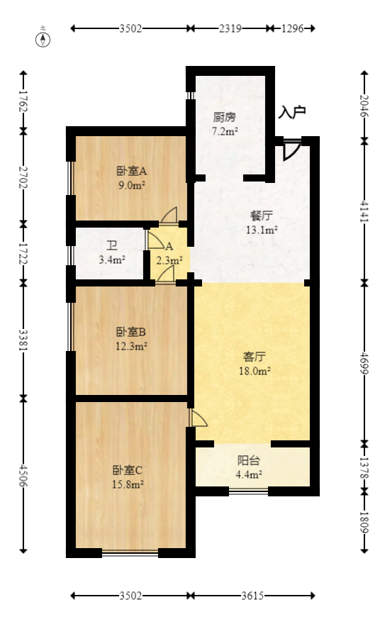 五矿沁园金城（春和景园）  3室2厅1卫   102.00万室内图1