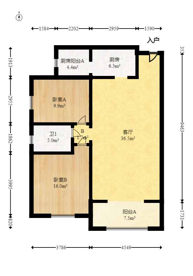 雅兰小筑公寓  2室2厅1卫   68.00万室内图1