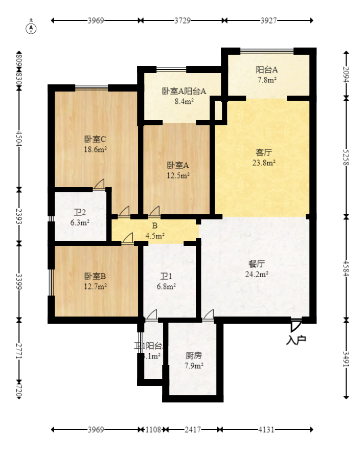 白沙湾嘉园  3室2厅2卫   120.00万室内图1