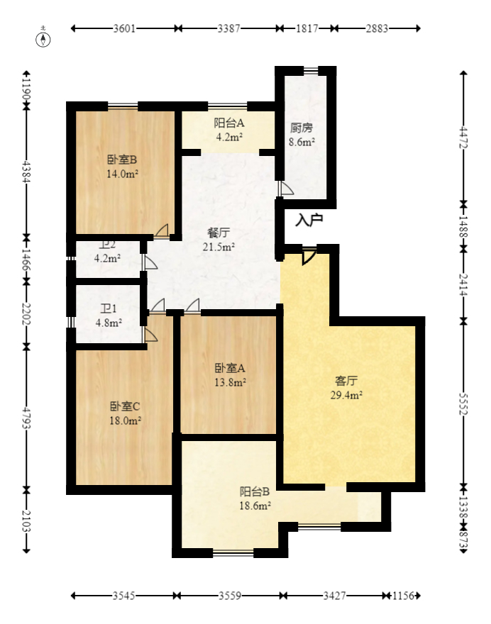 中城丽景香山园  3室2厅2卫   160.00万室内图1