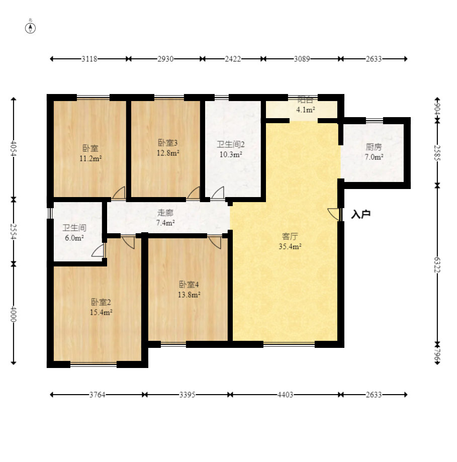 映悦星府  4室2厅2卫    73.8万室内图1