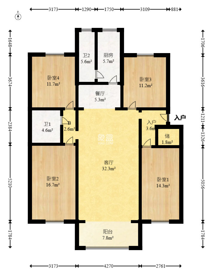 火星三片（月桂社区）  4室2厅2卫   88.00万