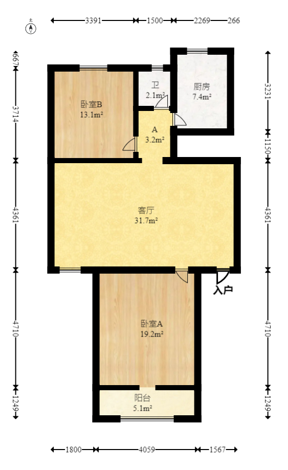 四方小区  2室2厅1卫   58.00万室内图1