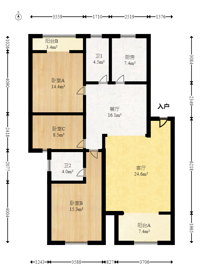 新星小区  3室2厅2卫   66.80万室内图1