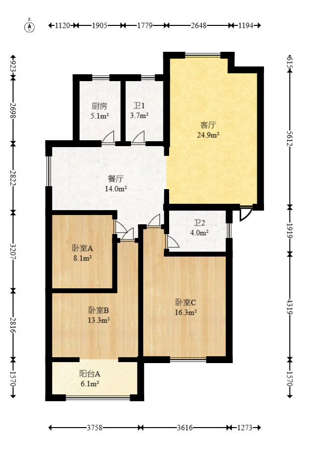 新星小区  3室2厅2卫   90.00万室内图1