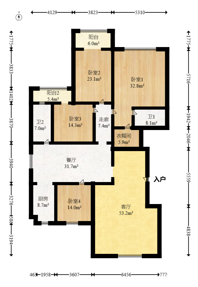 恒盛世家  4室2厅2卫   125.00万室内图1