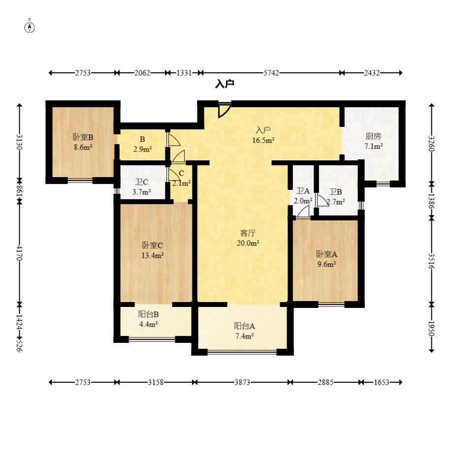 中建嘉和城  3室2厅2卫   127.00万室内图1