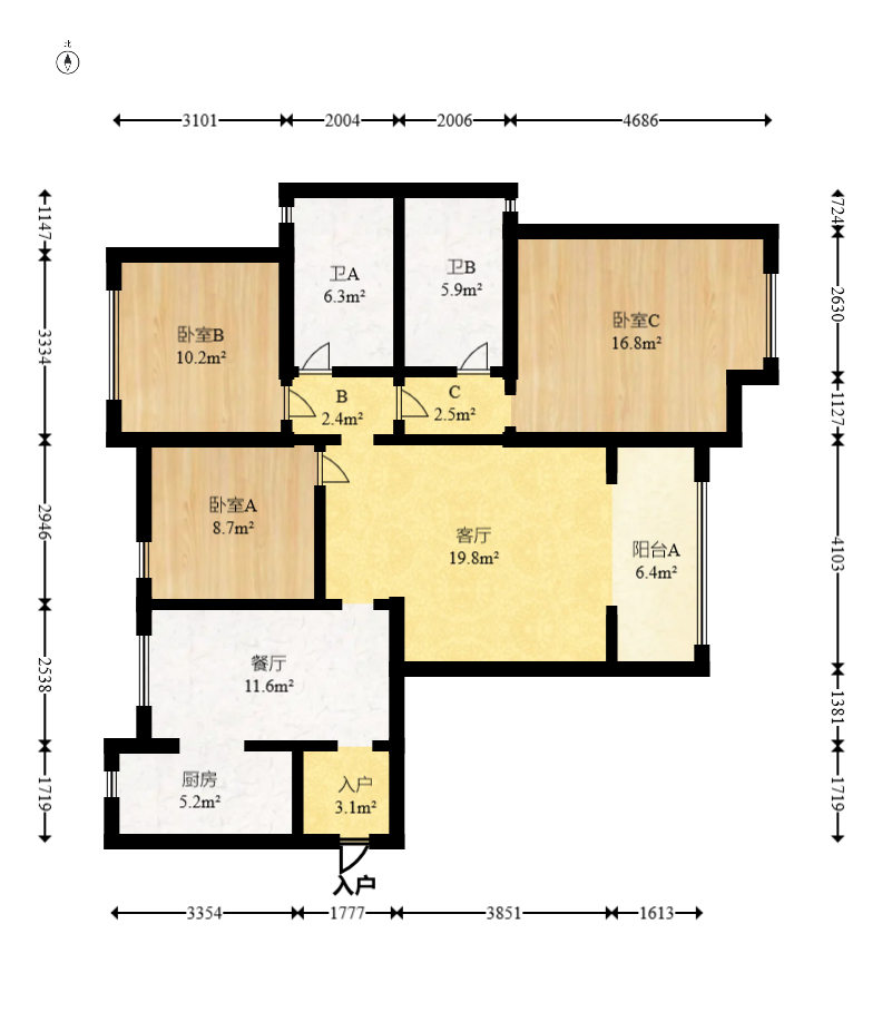 中建嘉和城  3室2厅2卫   120.00万室内图1