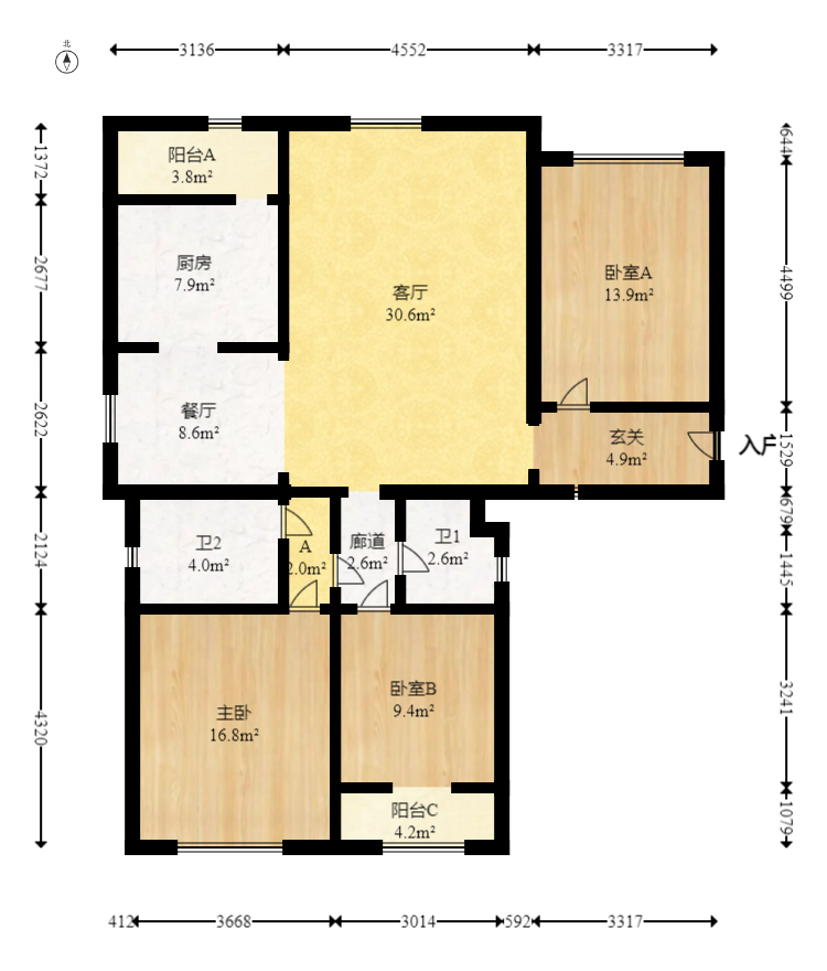 枫华府第  3室2厅2卫   80.80万室内图1