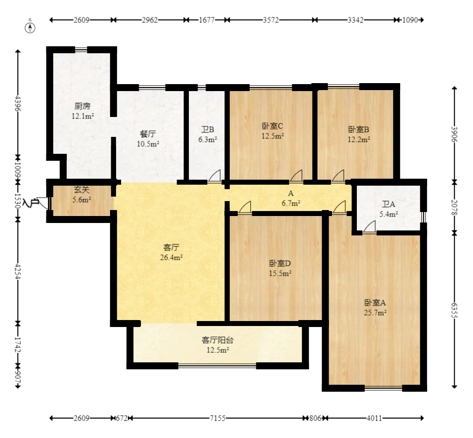 八方小区C区  4室2厅2卫   532.00万室内图1
