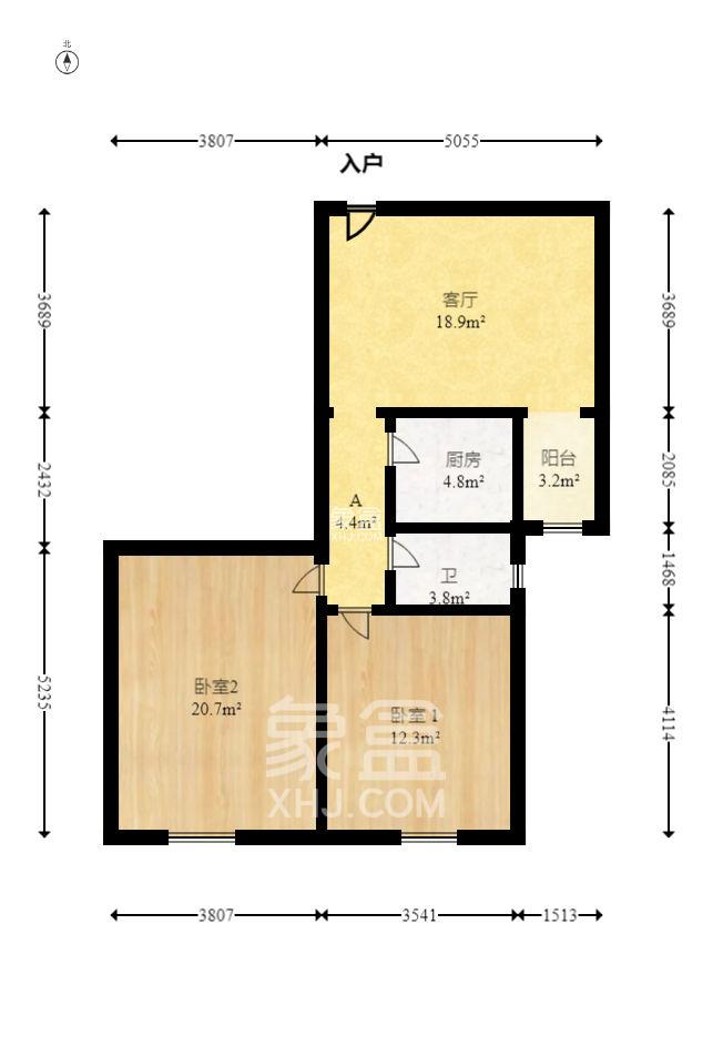 东方银座（东方摩卡）  2室1厅1卫   2200.00元/月室内图1