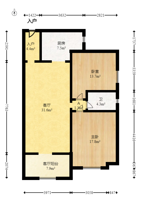 尚都花园城 2室2厅1卫 42.8万 尚都花园城 2室2厅1卫 42.8万户型图