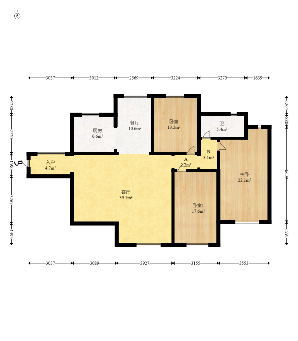 筑梦星园  3室2厅2卫   116.00万室内图1