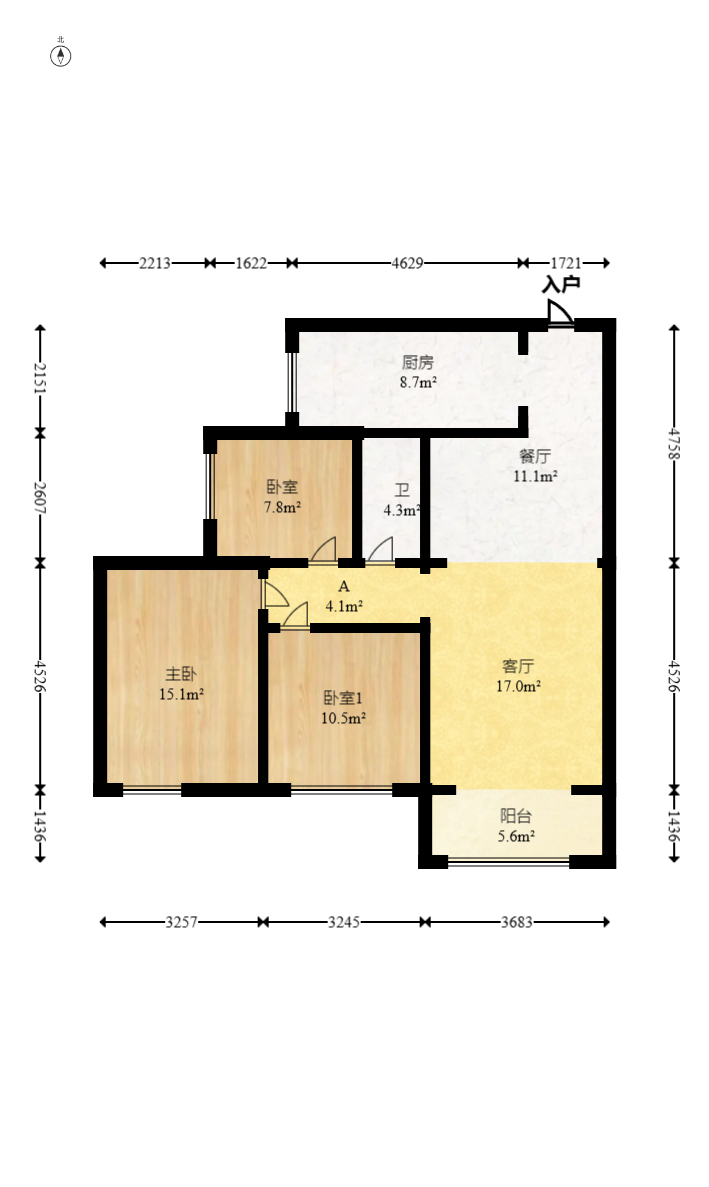 保利香槟国际  3室2厅1卫   90.00万室内图1