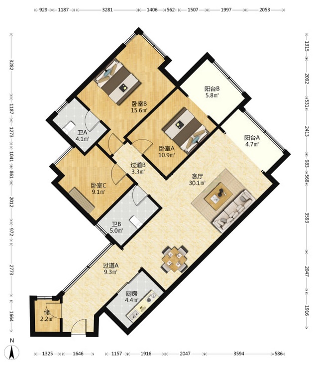 荷塘嘉苑 3室2厅2卫 45.8万 荷塘嘉苑 3室2厅2卫 45.8万室内图