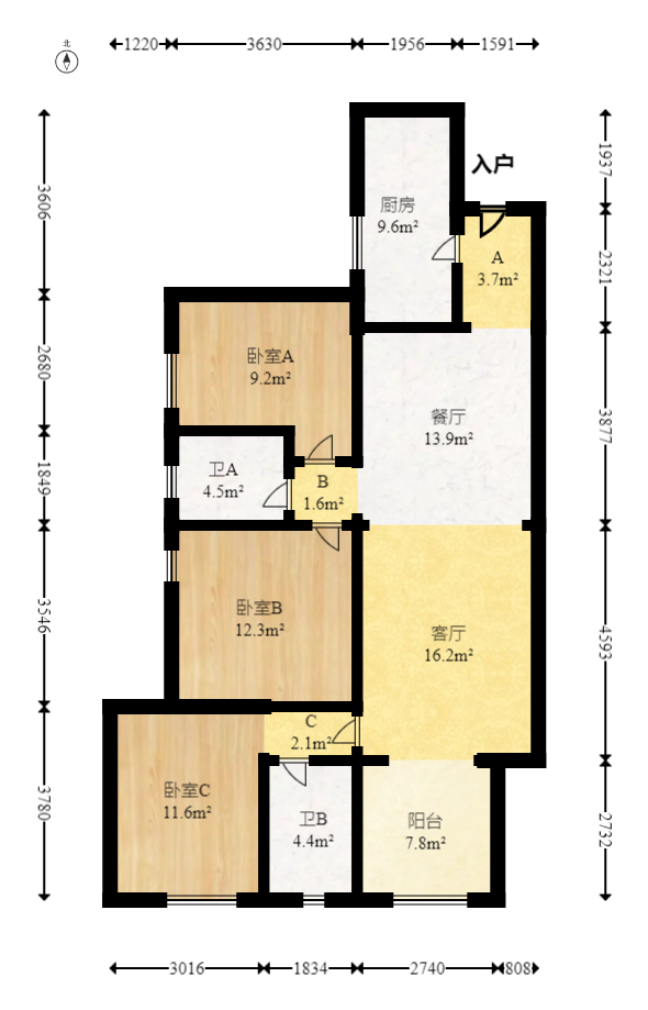 汇金城/嘉华城（二期、三期）  3室2厅2卫   145.00万室内图1