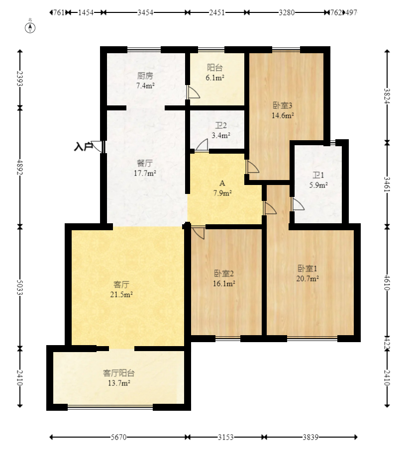 兴隆景苑  3室2厅2卫   110.00万室内图1