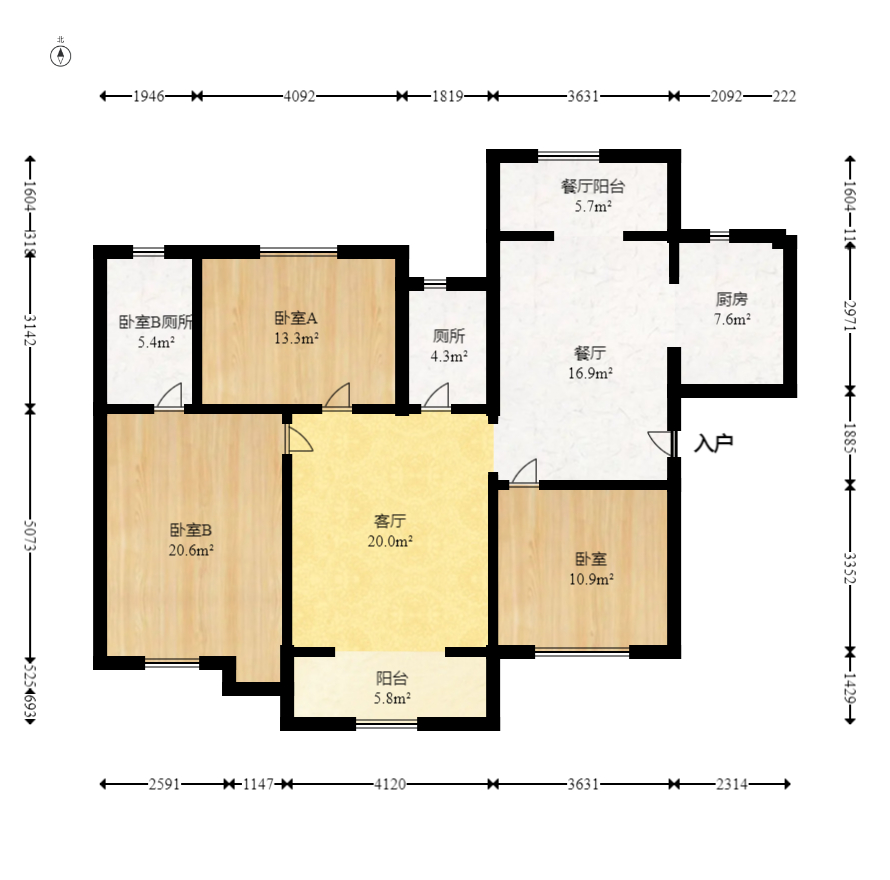 洋湖和园（福联嘉苑）  3室2厅2卫   88.00万室内图1